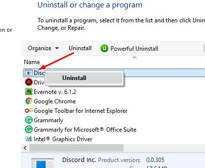 Uninstall a Program - Discord Installation Has Failed Error - Fixed